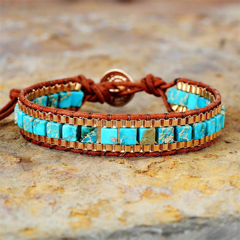 Turquoise Woven Gold Chain Bracelet