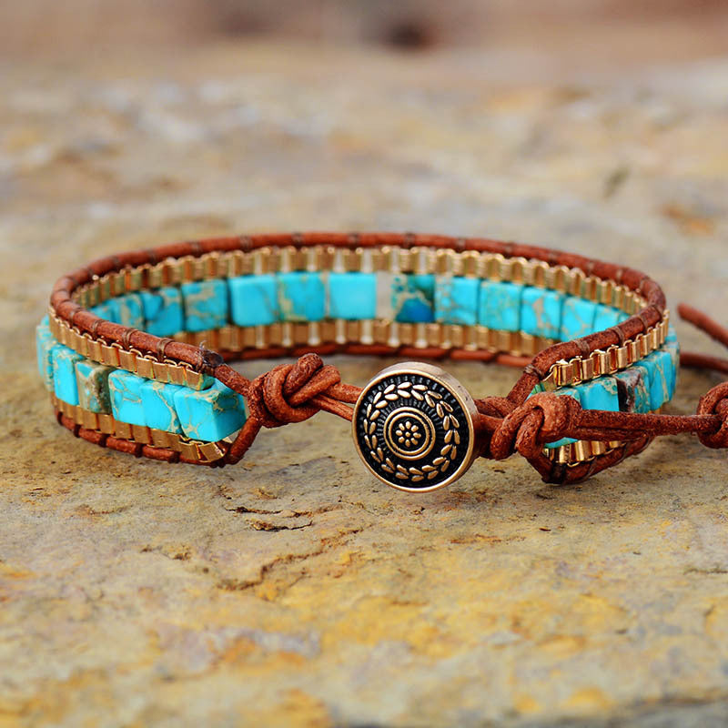 Turquoise Woven Gold Chain Bracelet