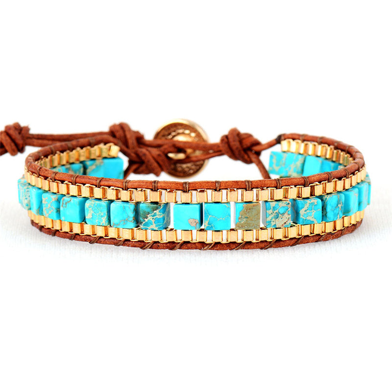 Turquoise Woven Gold Chain Bracelet