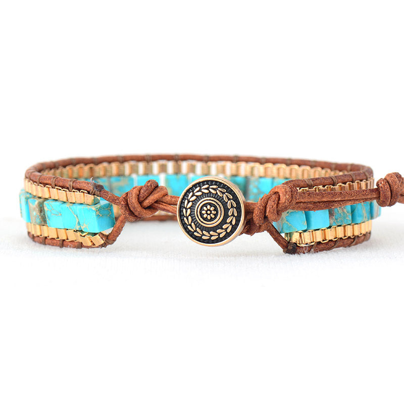 Turquoise Woven Gold Chain Bracelet