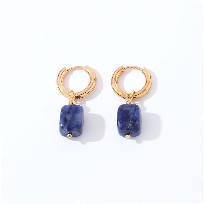 1 Pair Casual Vintage Style Simple Style Square Plating Stainless Steel Natural Stone Drop Earrings