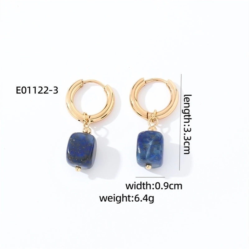 1 Pair Casual Vintage Style Simple Style Square Plating Stainless Steel Natural Stone Drop Earrings