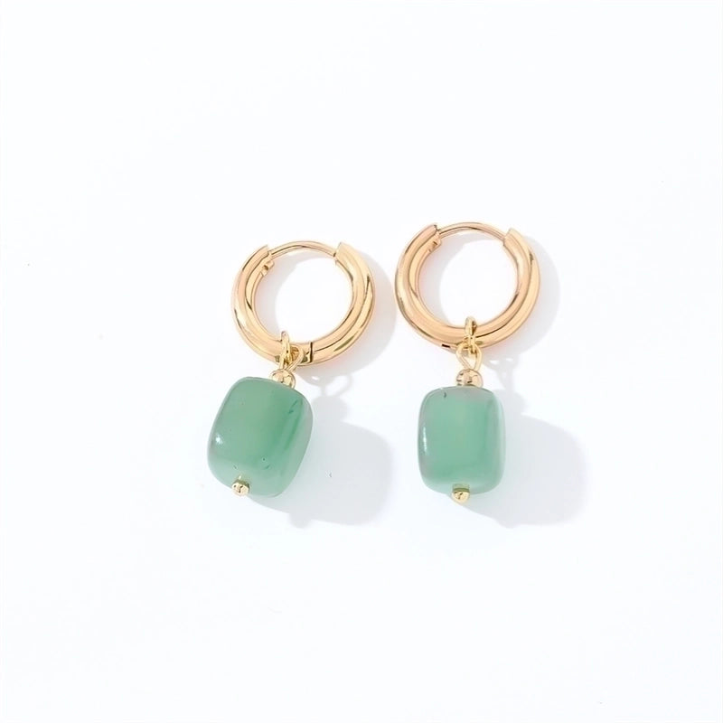 1 Pair Casual Vintage Style Simple Style Square Plating Stainless Steel Natural Stone Drop Earrings