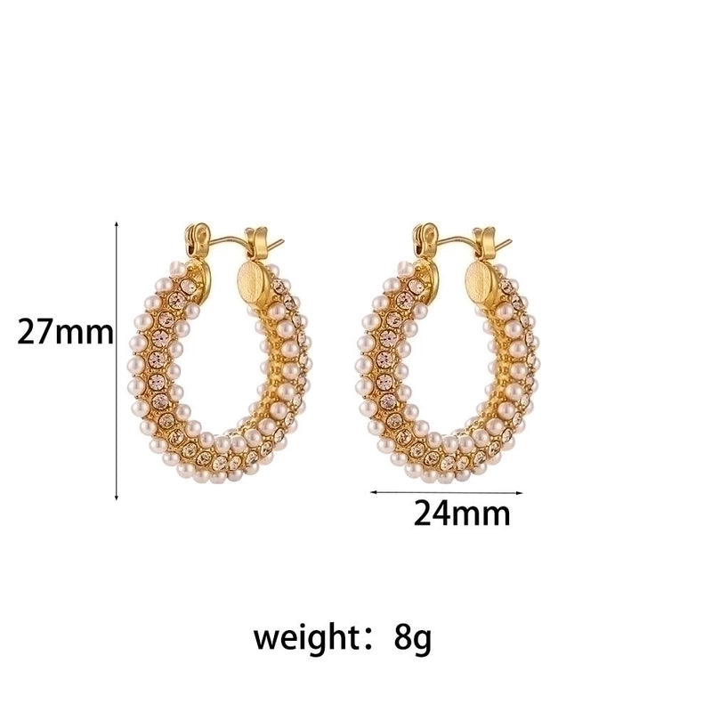 1 Pair Fashion U Shape Plating Inlay Stainless Steel Pearl Zircon Gold Plated Hoop Earrings