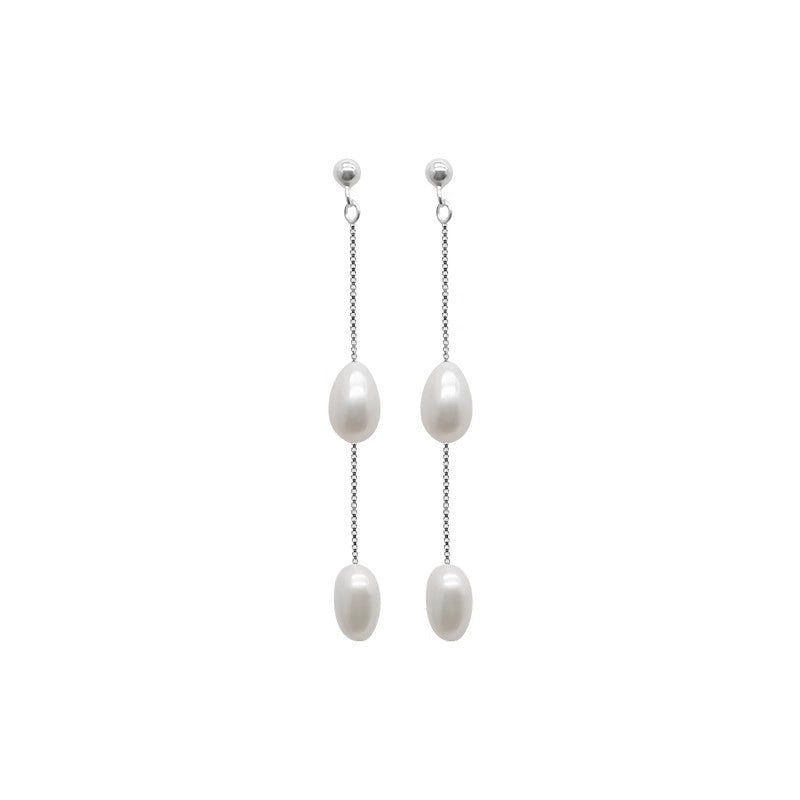 1 Pair Simple Style Geometric Plating Freshwater Pearl Sterling Silver Drop Earrings
