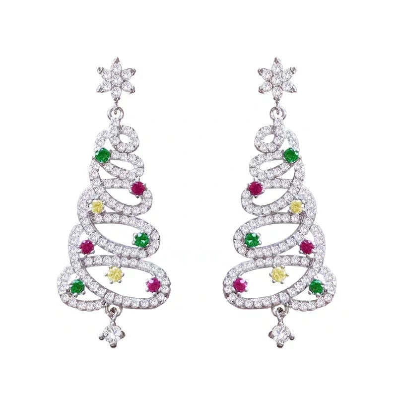 Fashion Christmas Tree Alloy Inlay Artificial Gemstones Christmas Women's Earrings