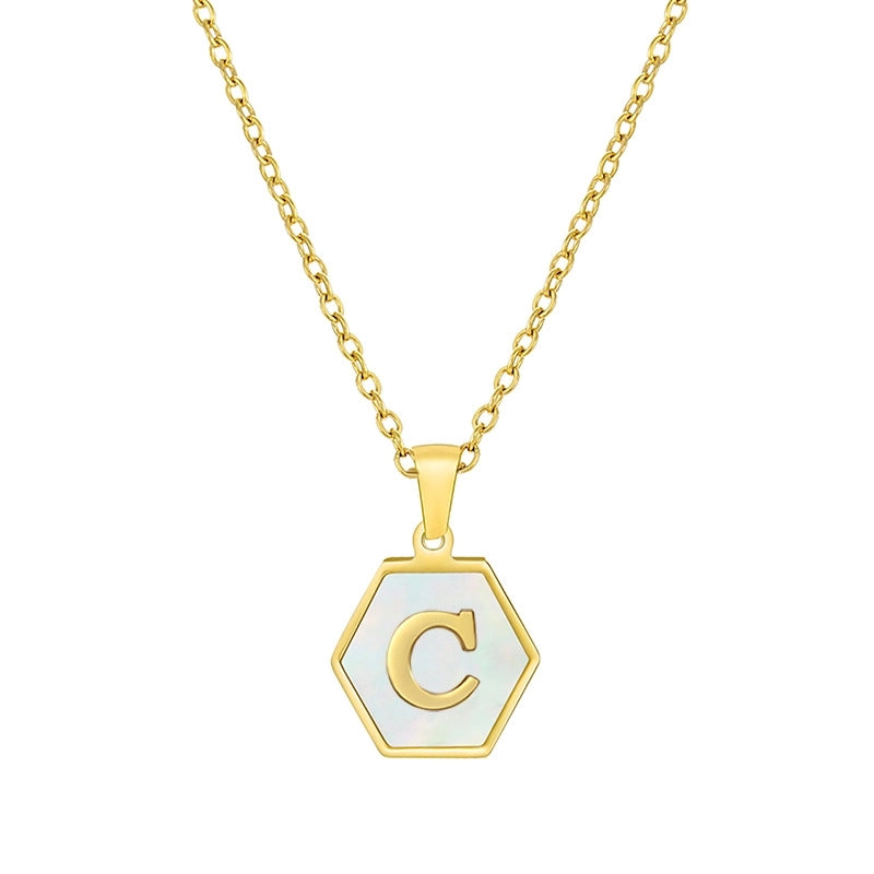 Fashion Hexagon Stainless Steel Pendant Necklace Plating Shell Stainless Steel Necklaces