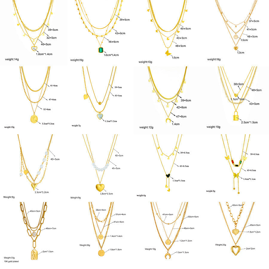 Bowknot Heart Pentagram Titanium Steel Electroplating Necklaces