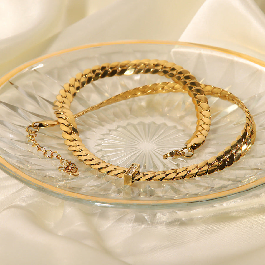 IG Style Chain Flower Stainless Steel 18K Gold Plated Necklaces