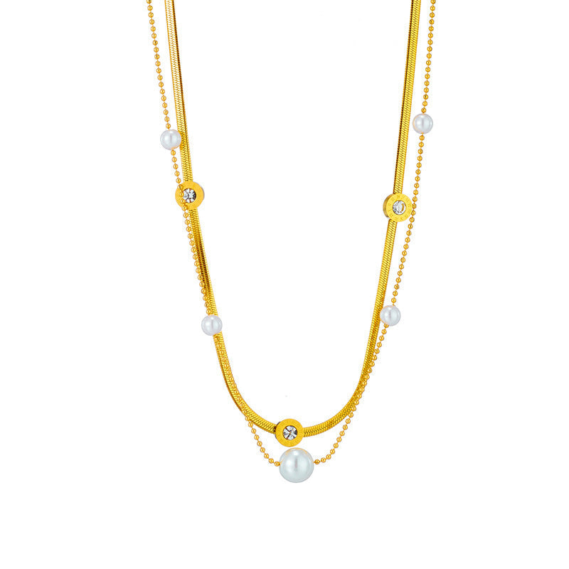 Pearl Titanium Steel Electroplating Necklaces