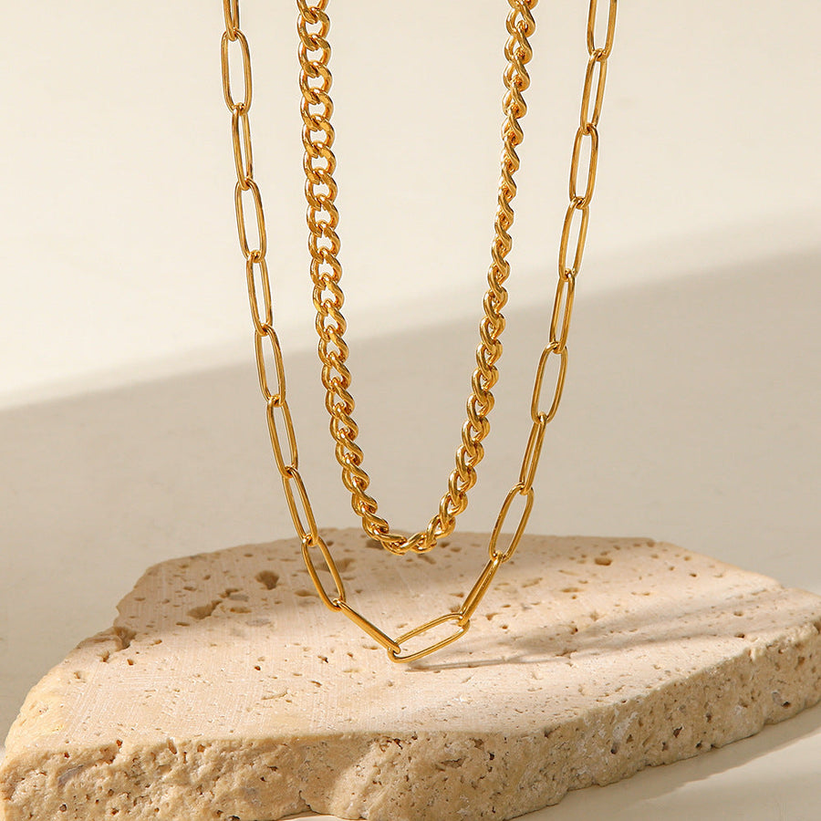 IG Style Stripe Geometric Stainless Steel 18K Gold Plated Necklaces