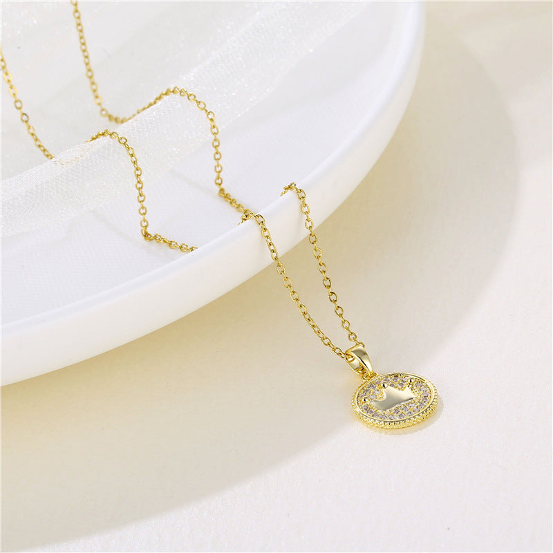 Women Minimalist Geometric Metal Crown Stainless Steel Electroplating Necklaces
