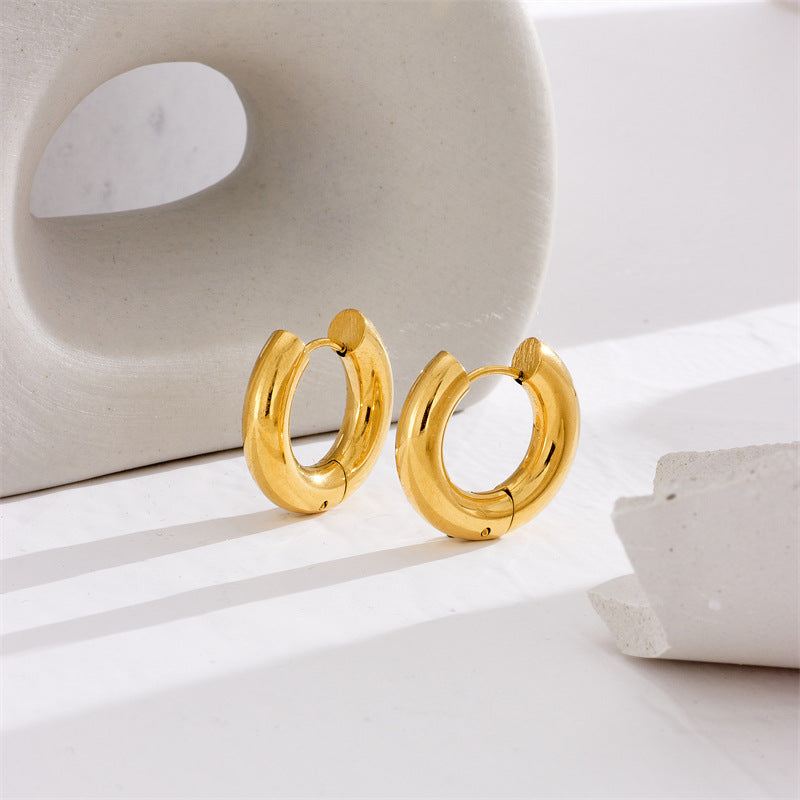Round Geometric Titanium Steel Electroplating Stud Earrings