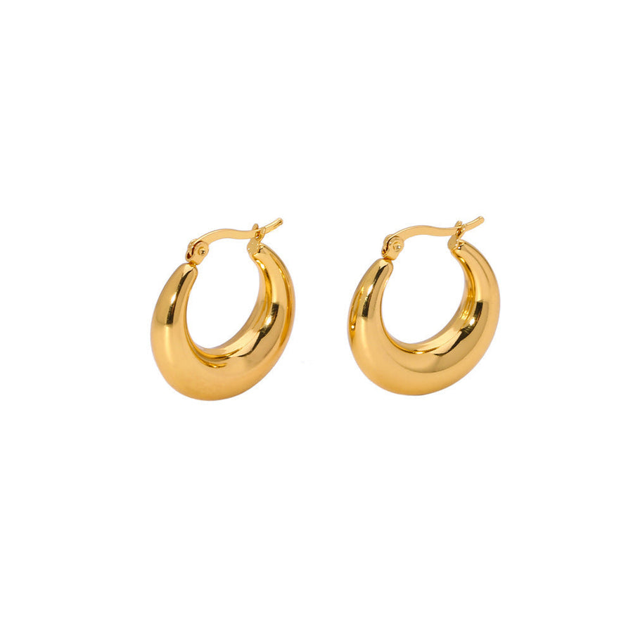 Korean Round U-Shape Geometric Titanium Steel 18K Gold Plated Earrings