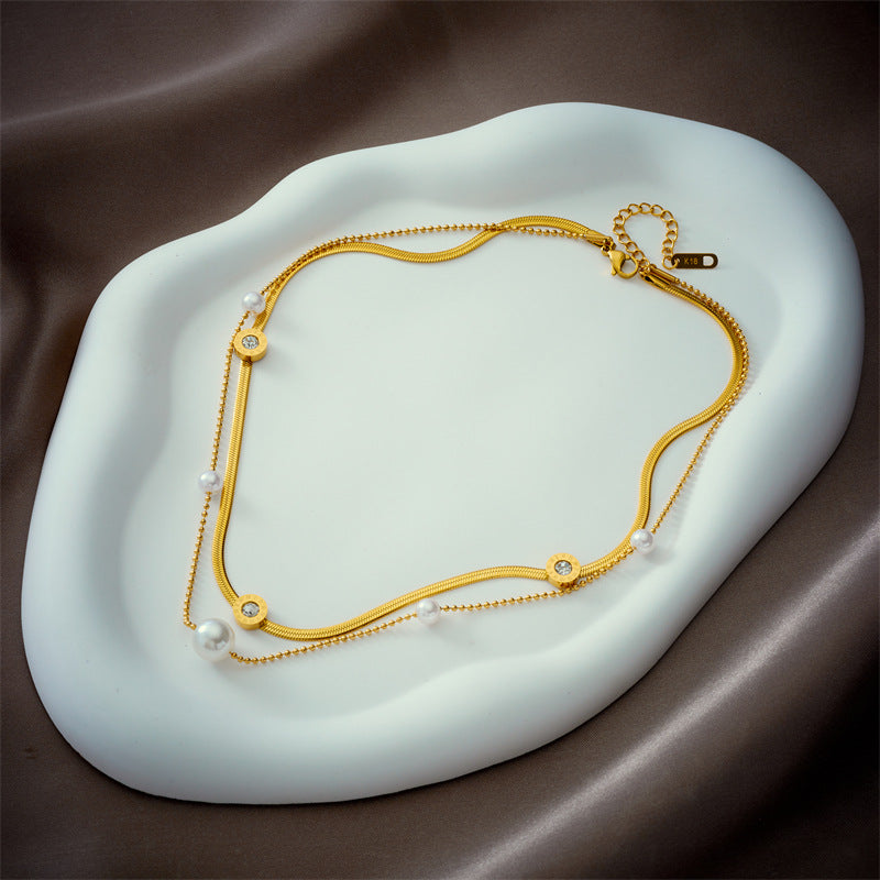 Pearl Titanium Steel Electroplating Necklaces