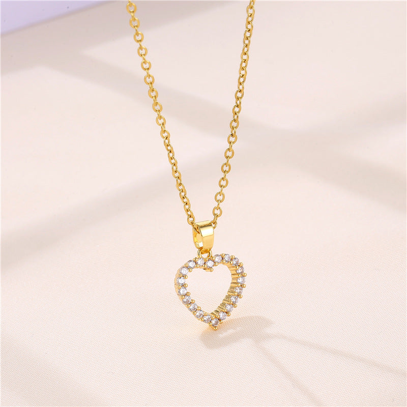 Korean Women Geometric Metal Titanium Steel Diamond Inlay Necklaces