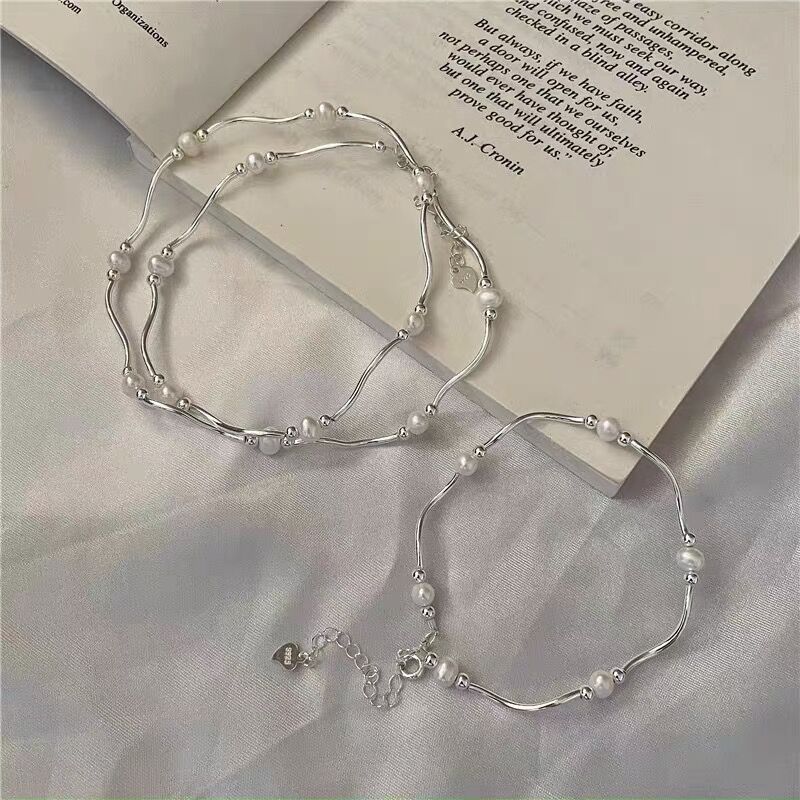 S925 Silver Freshwater Pearl Wave Bangle