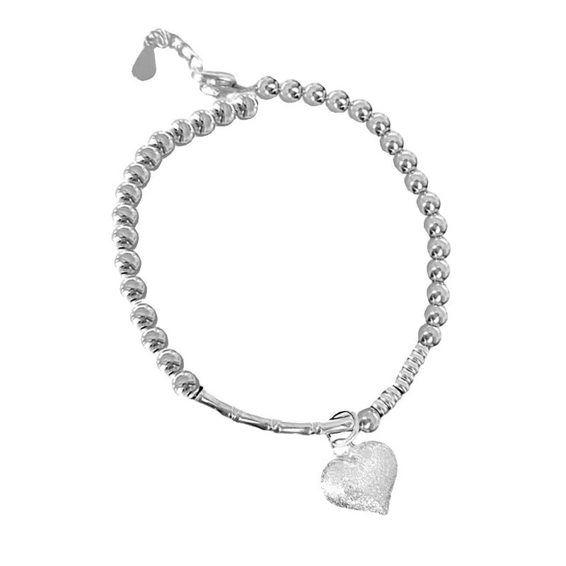 S925 Silver Matte Heart & Beaded Bracelet