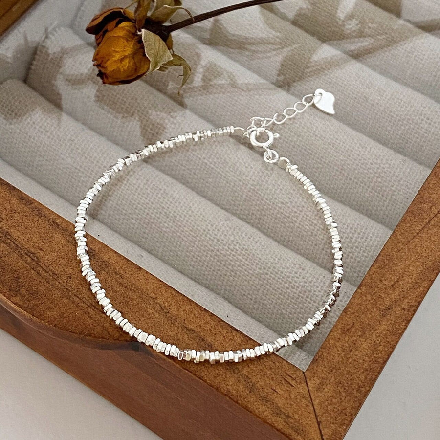 S925 Silver Matte Heart & Beaded Bracelet