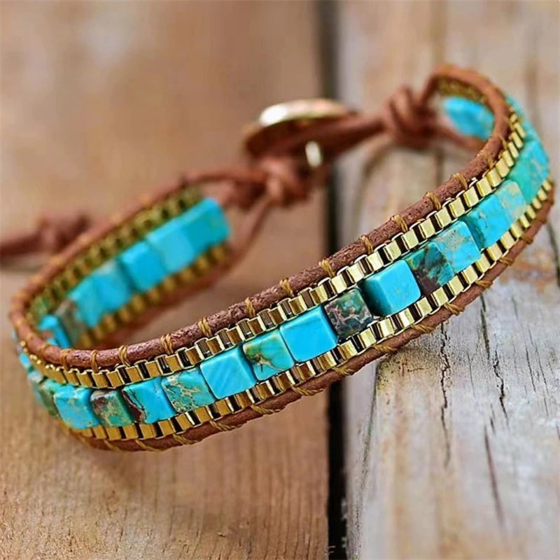 Turquoise Woven Gold Chain Bracelet