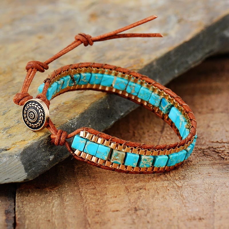 Turquoise Woven Gold Chain Bracelet