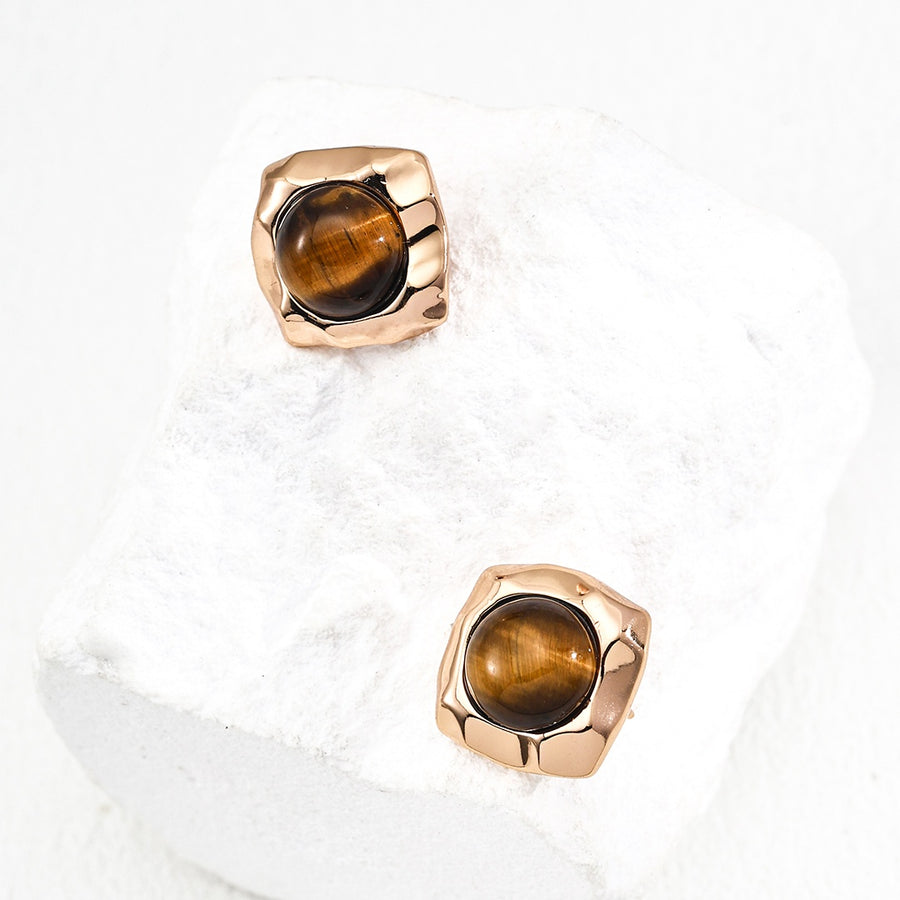 Minimalist S925 Silver Natural Tiger’s Eye Earrings
