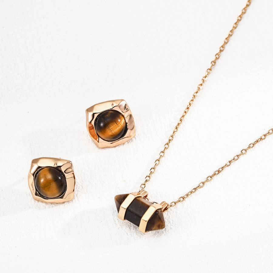 Minimalist S925 Silver Natural Tiger’s Eye Earrings