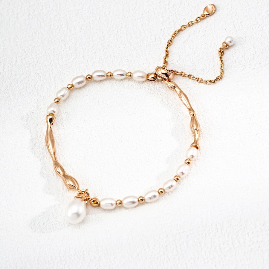 S925 Silver Natural Pearl Adjustable Bracelet
