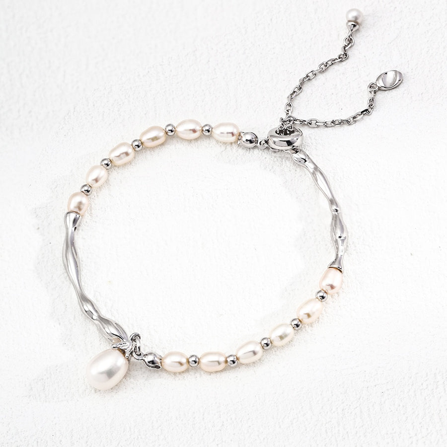 S925 Silver Natural Pearl Adjustable Bracelet
