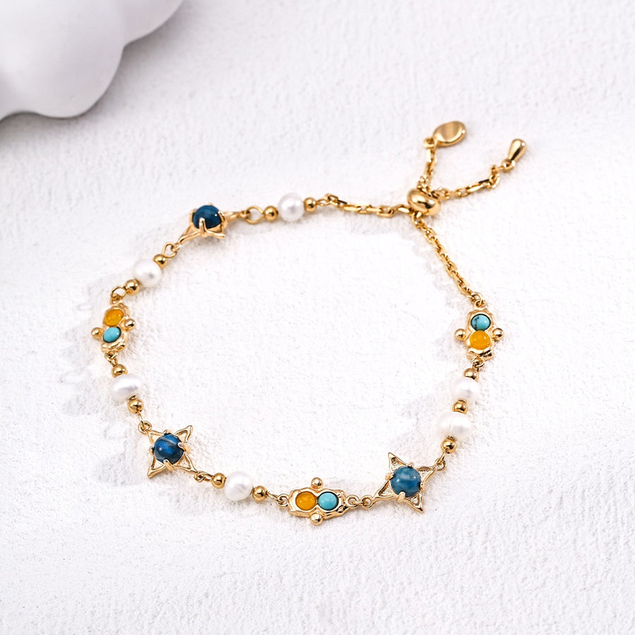 Vintage S925 Sterling Silver Natural Pearl & Gemstone Bracelet Ring Earring